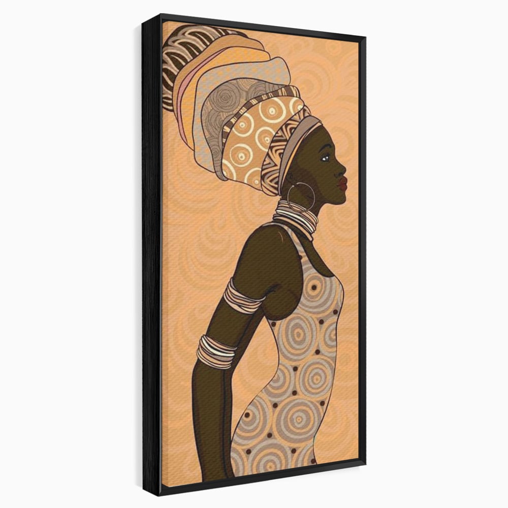 Tablou canvas cu tablou canvas portret femeie africana, in rama de aluminiu negru